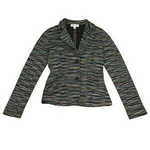 M Missoni Stretch Wool Blend Striped Blazer Size 8 Womens Black Green